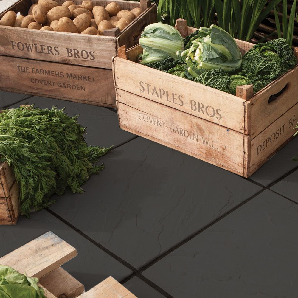 Edale Dark Grey Riven Concrete Paving Slabs 450x450