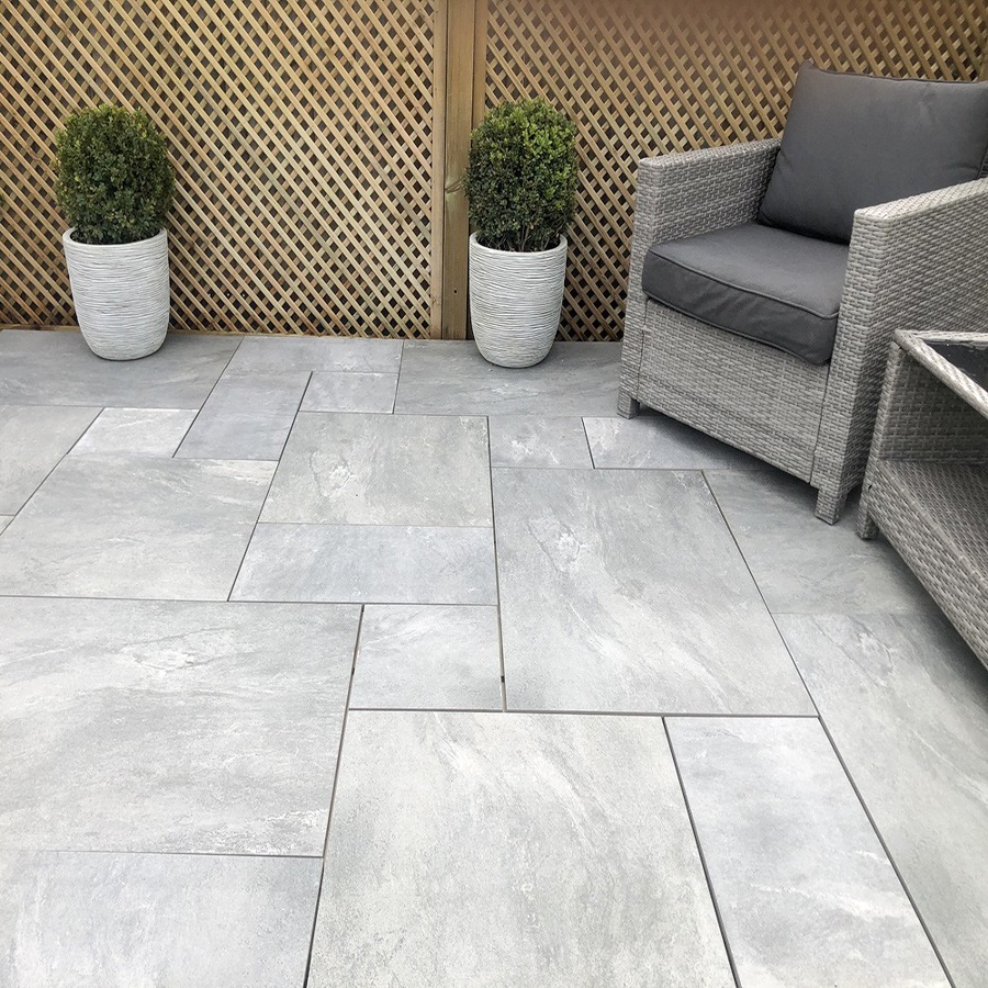 Esprit Earthcore Grey Porcelain Paving Slabs Mixed Size