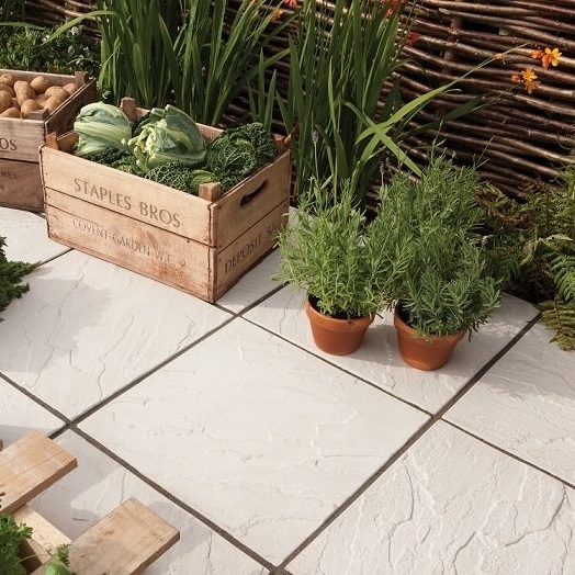 Edale Light Grey Riven Concrete 600x600 Paving Slabs.