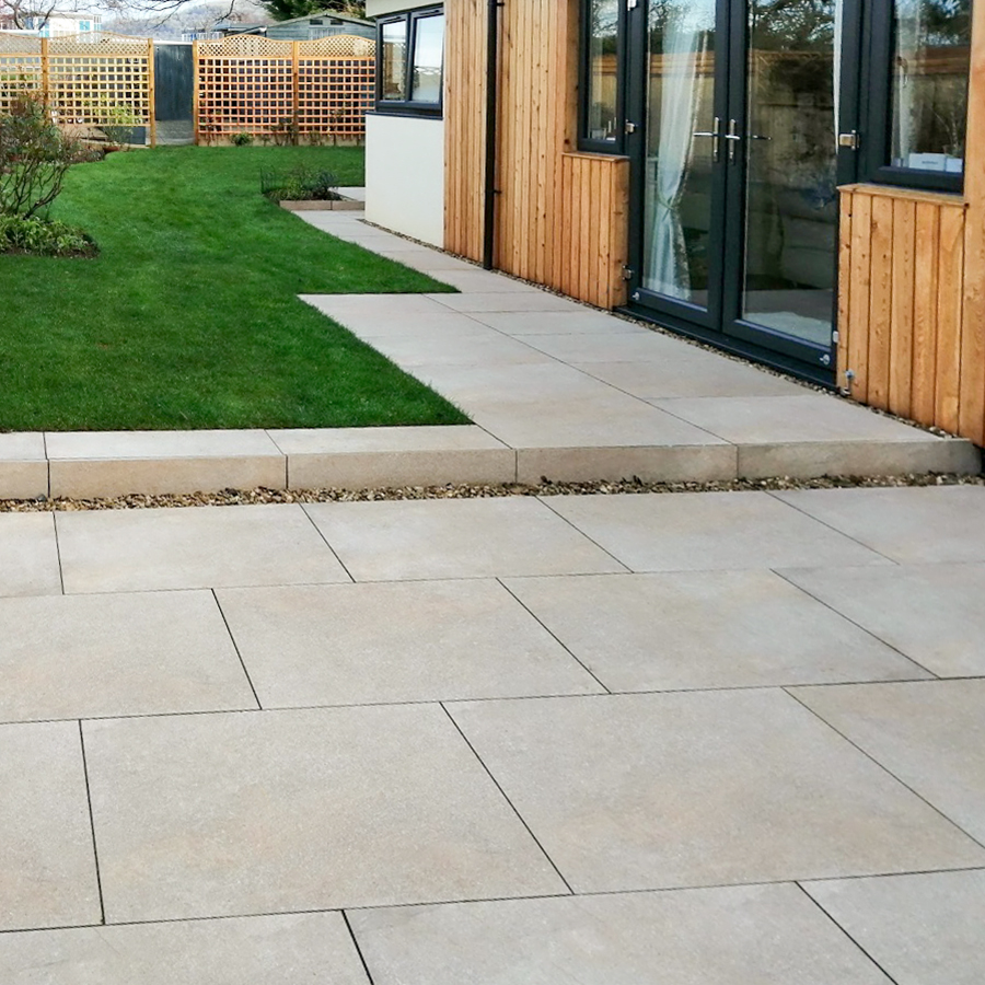 Hazlestone Beige Porcelain 900x600 Paving Slabs