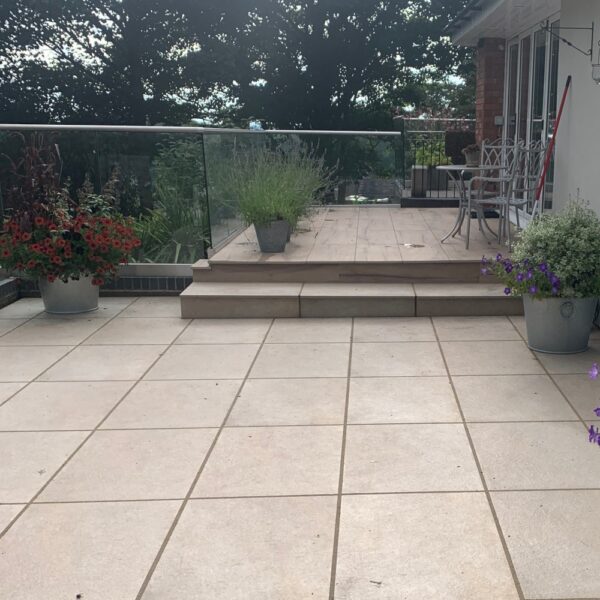 Hazlestone Beige Porcelain 900x600 Paving Slabs