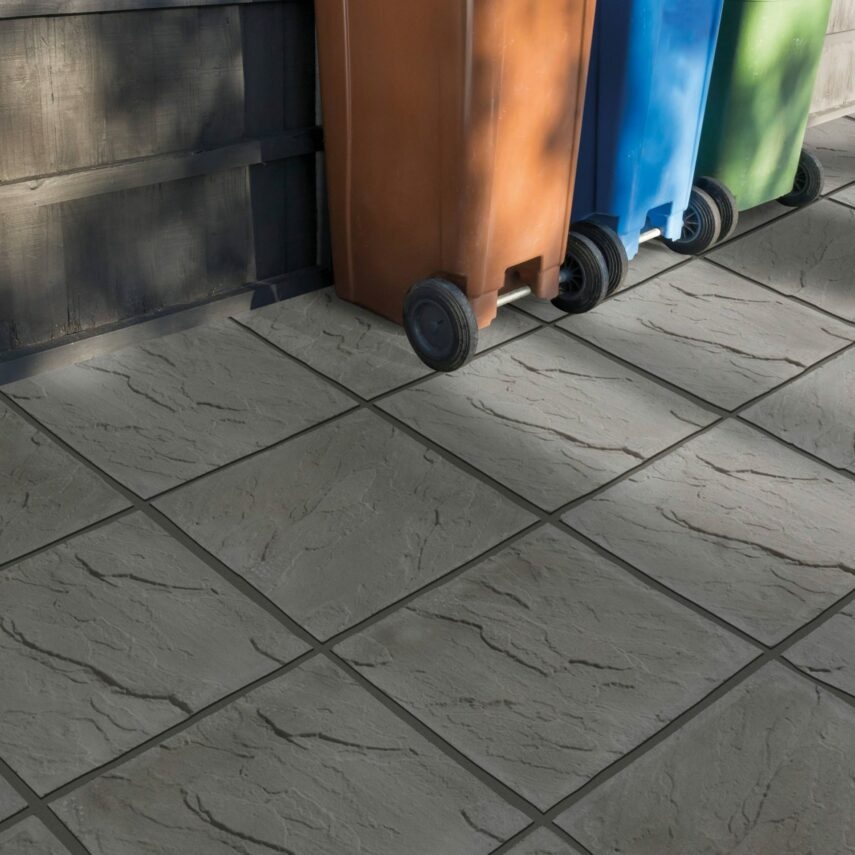 Homepave Dark Grey Riven Concrete 450x450 Paving Slabs