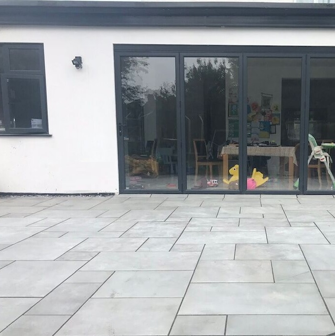 Kandla Grey Smooth Porcelain Mixed Size Paving Slabs