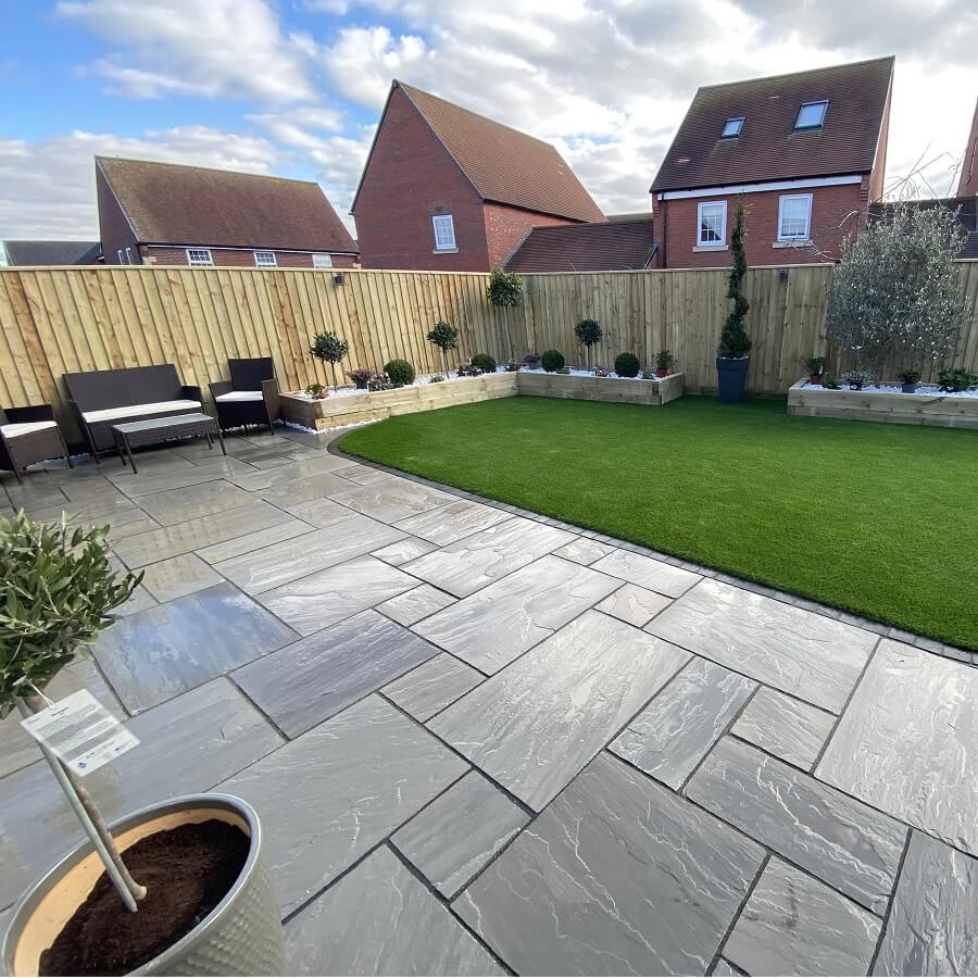 Natural Sandstone Kandla Grey Paving Slabs Mixed Size