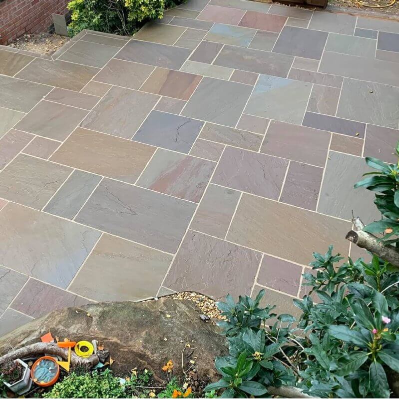 Raj Green Natural Riven Sandstone Paving Slabs Mixed Size
