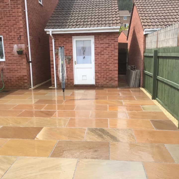 Rippon Buff Riven Sandstone 900x600 Paving Slabs.