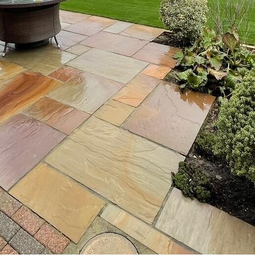 Rippon Buff Natural Sandstone Paving Slabs Mixed Size