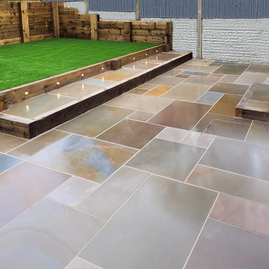Rippon Buff Smooth Sandstone Mixed Size Paving Slabs