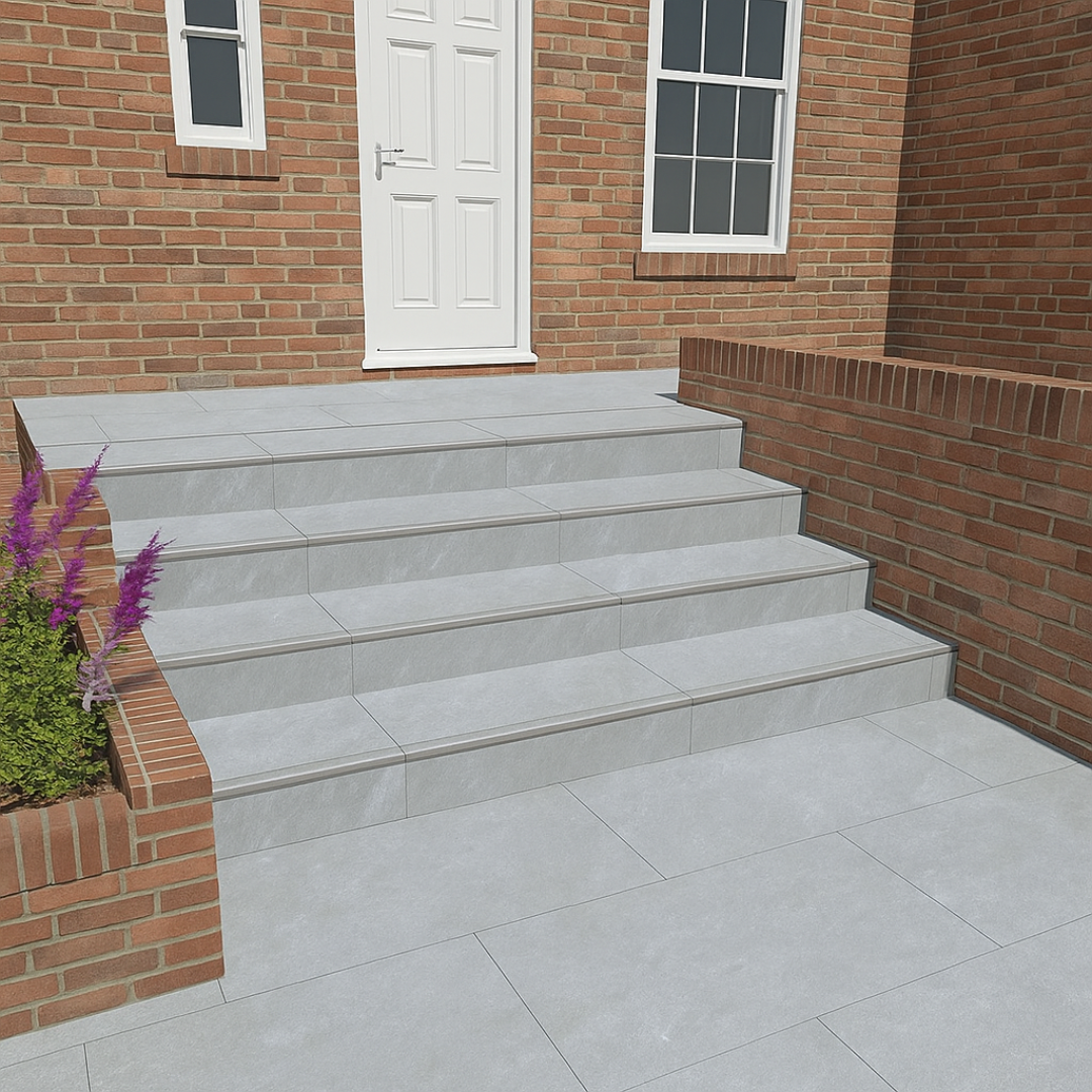 Kandla Grey Natural Porcelain Bullnose Steps - 900×450 20MM