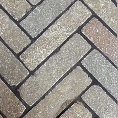 Yellow Limestone Herringbone 200x50 Tumbled Cobble Setts