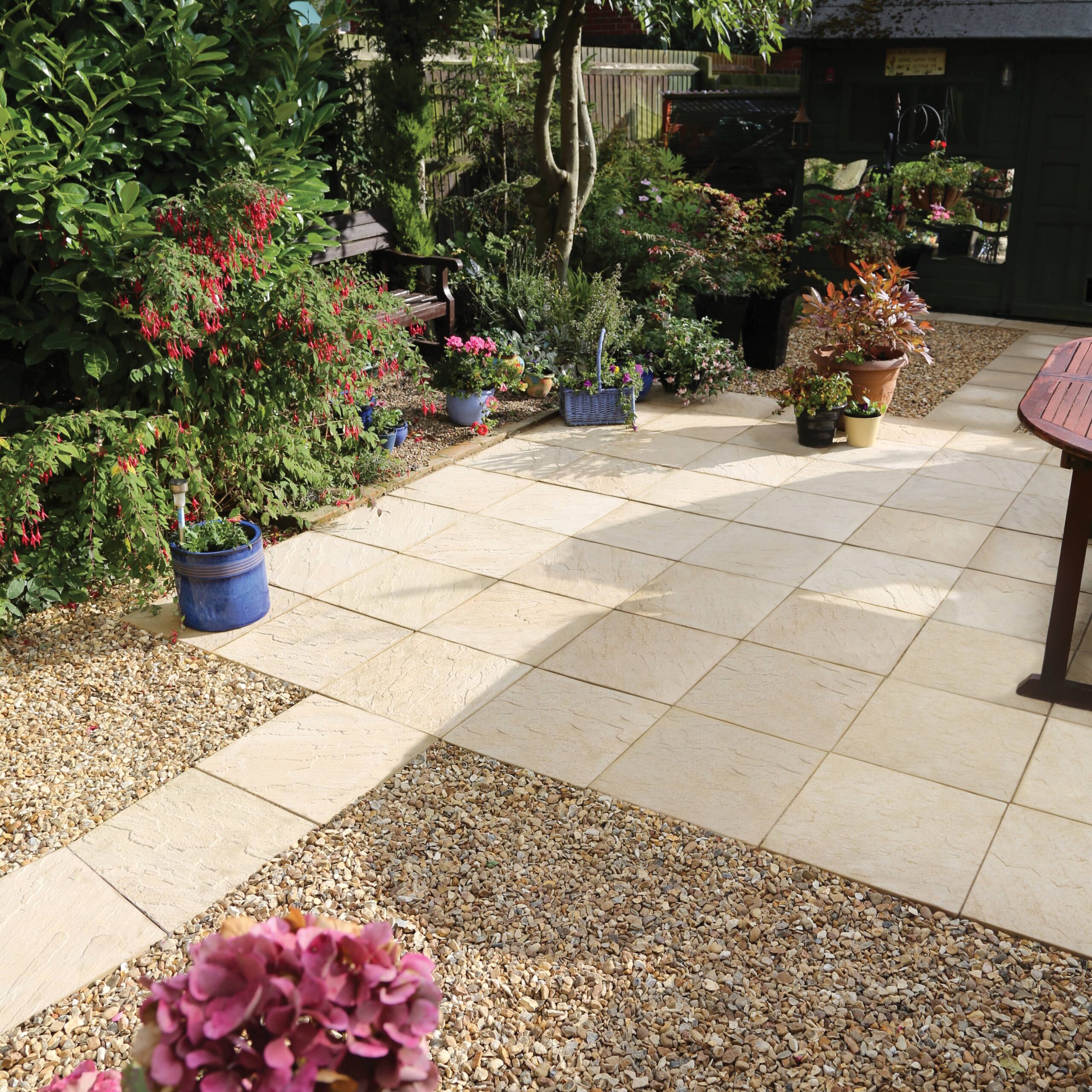 Edale Beige Riven Concrete 600x600 Paving Slabs